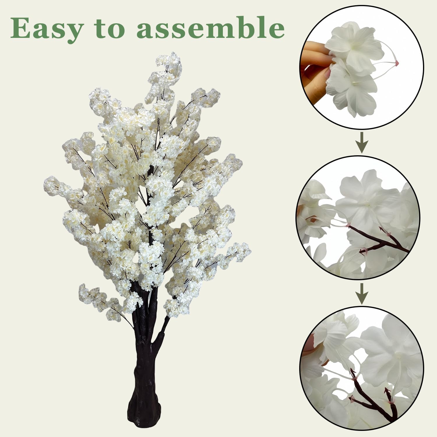 Artificial Cherry Blossom Trees Faux Cherry Blossom Tree White Tree for Office Home Wedding Office Living Room House Indoor Outdoor Decor（6.5ft/2m, Champagne）