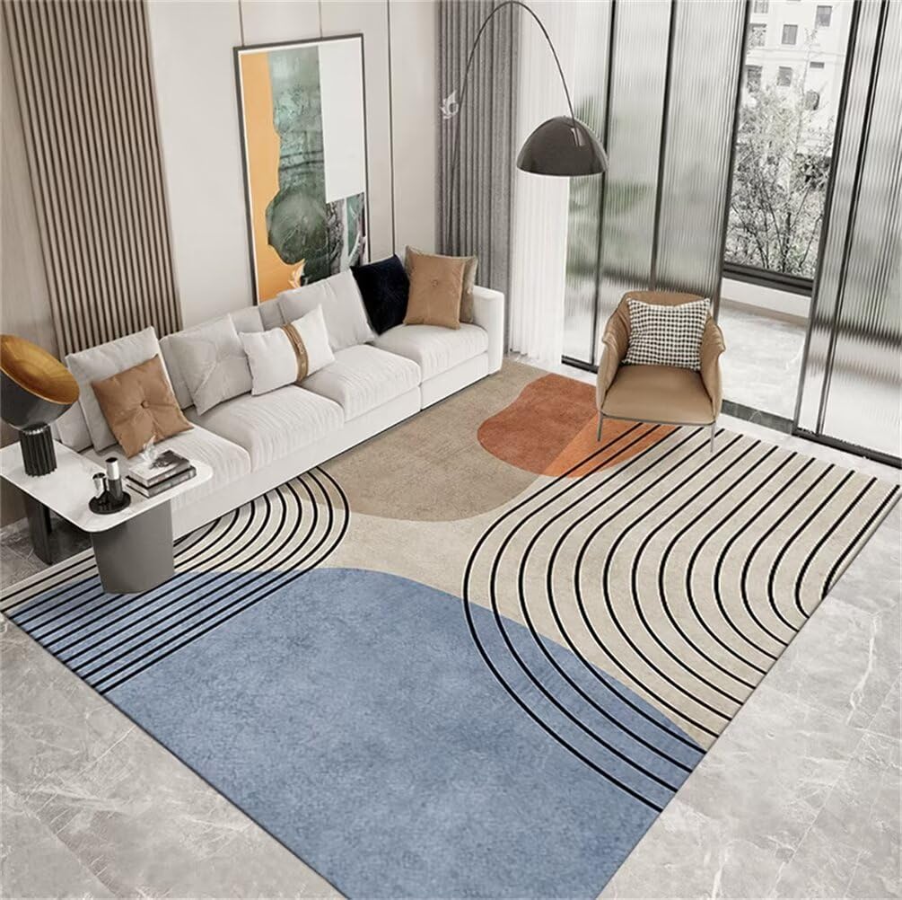 Tapis de chambre ado garçon bleu 100x150 cm moderne à rayures
