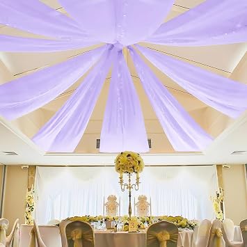 6 Panels Ceiling Drapes for Wedding Parties,5ftx20ft Extra Long Purple Photo Backgrounds Sheer Curtain Drapery Tent Decor for Wedding/Party/Ceremony/Stage/Swag/Arch