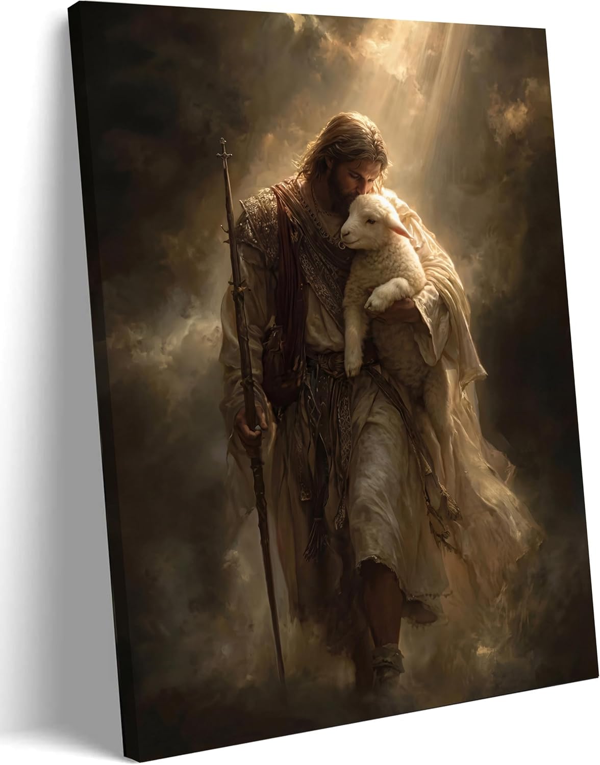 Jesus and Lamb Canvas Wall Art Jesus the Good Shepherd Poster Printings Religious Christian Paintings Inspirational Bible Faith Wall Decoration for living room, Church, Prayer room Decor 16x24 Inch