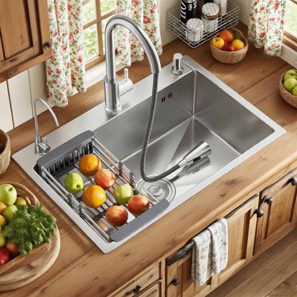 ARTLINE Drop In Stainless Steel Kitchen Sink, 3 Hole Topmount Single Bowl Workstation Sink, Farmhouse Workstation sink with Multiple Accessories (23.6 x 17.7in)