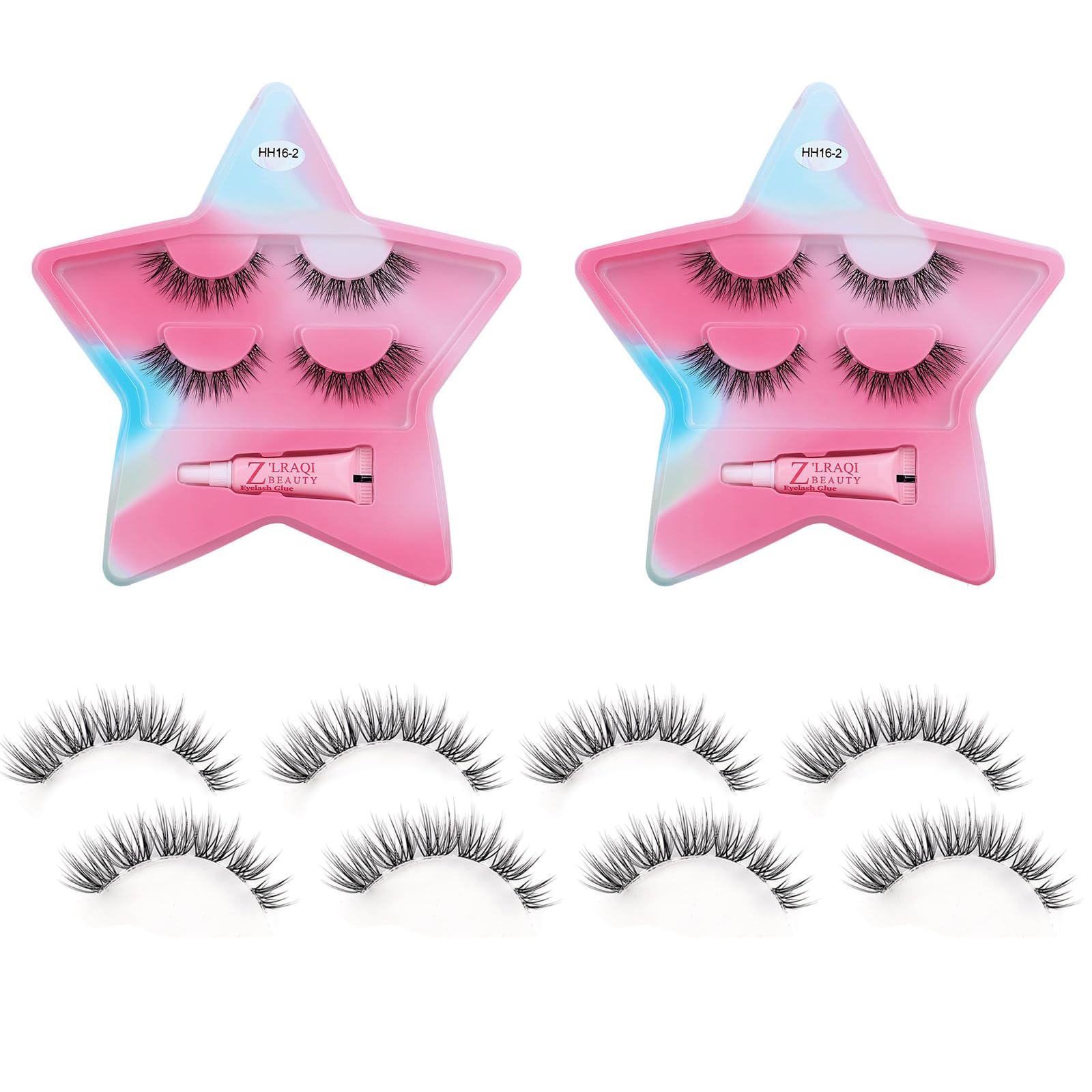 MAKINGTEC 2Pcs Natural False Lashes, False Eyelashes Clear Band Lashes Wispy Natural Look, Small Lashes Best False Lashes for Beginners, Artificial False Eyelashes with Eyelash Adhesive for Women Gift