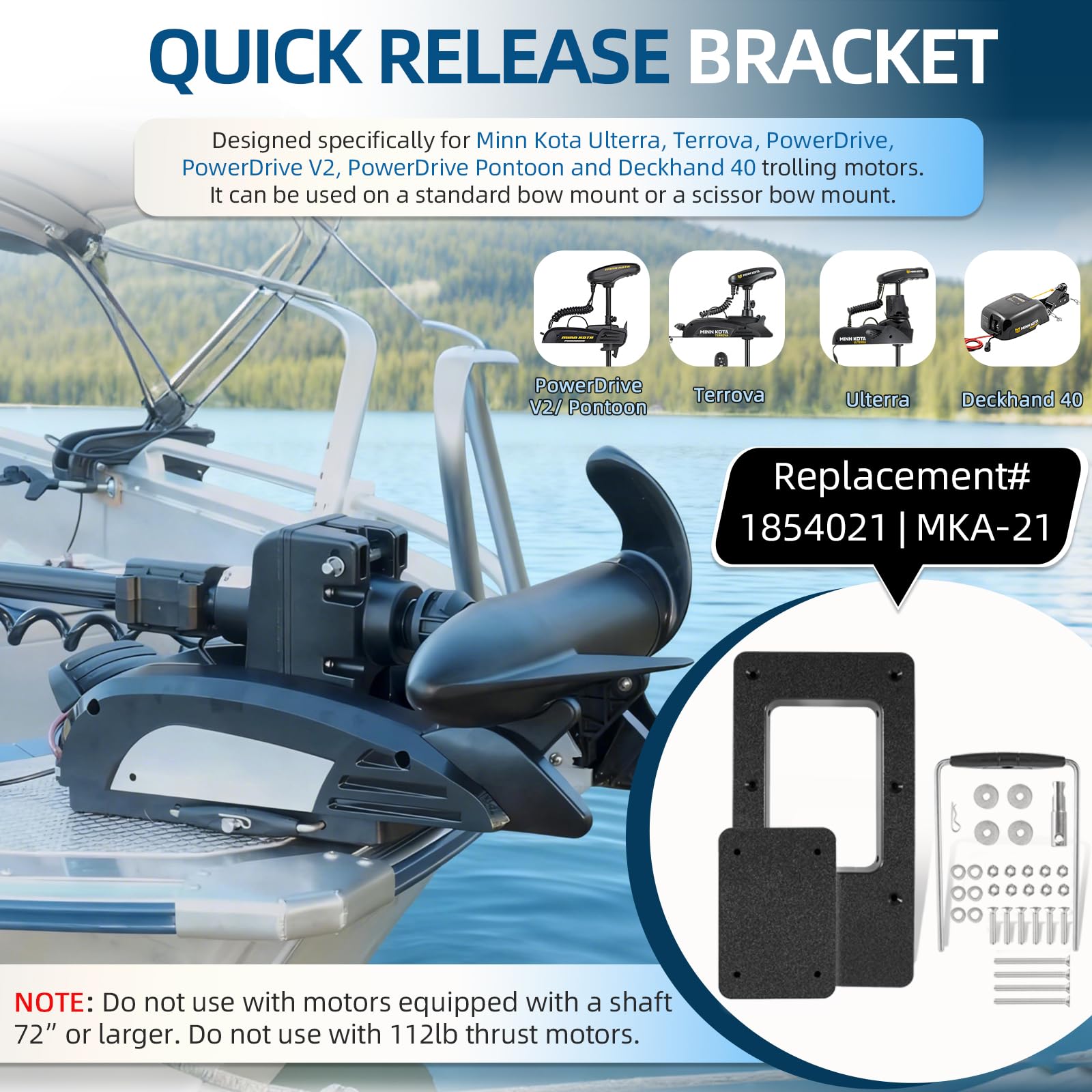 Für Minn Kota 1854021 Schnellspanner-Halterung MKA-21 passend für Ulterra, Terrova, Deckhand 40, PowerDrive, PowerDrive V2/Pontoon Trolling Motors, für Minn Kota Trolling Motor Montagehalterung