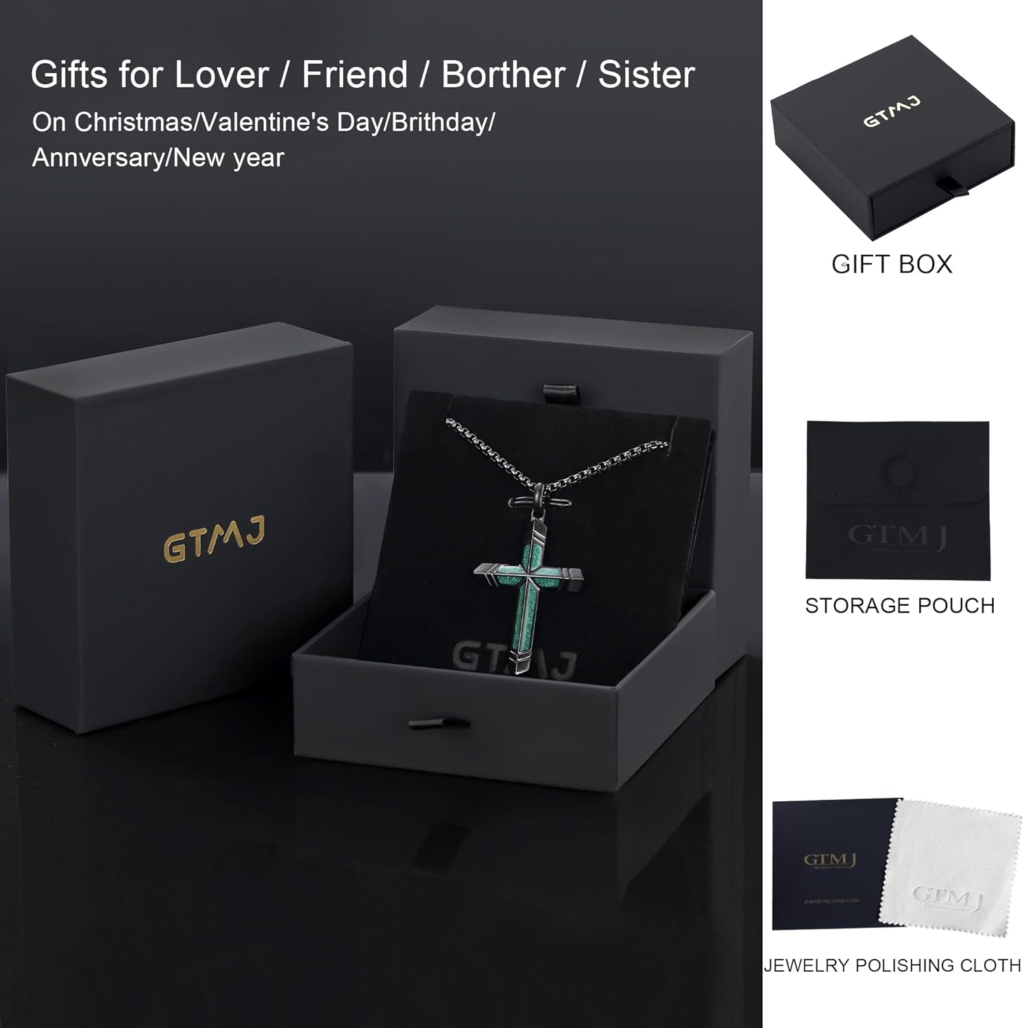 Cross Necklace for Men Turquoise/Malachite Cross Necklace with Adjustable Box Chain 24-26 Inches Christianity Jewelry Gifts Everyday Wear - Image 6