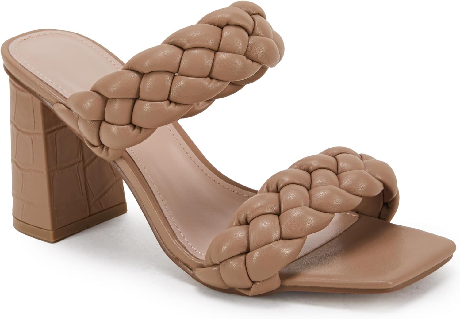 Syktkmx Womens Braided Heels Sandals Chunky Block Heel Double Strap Summer Dressy Sandal