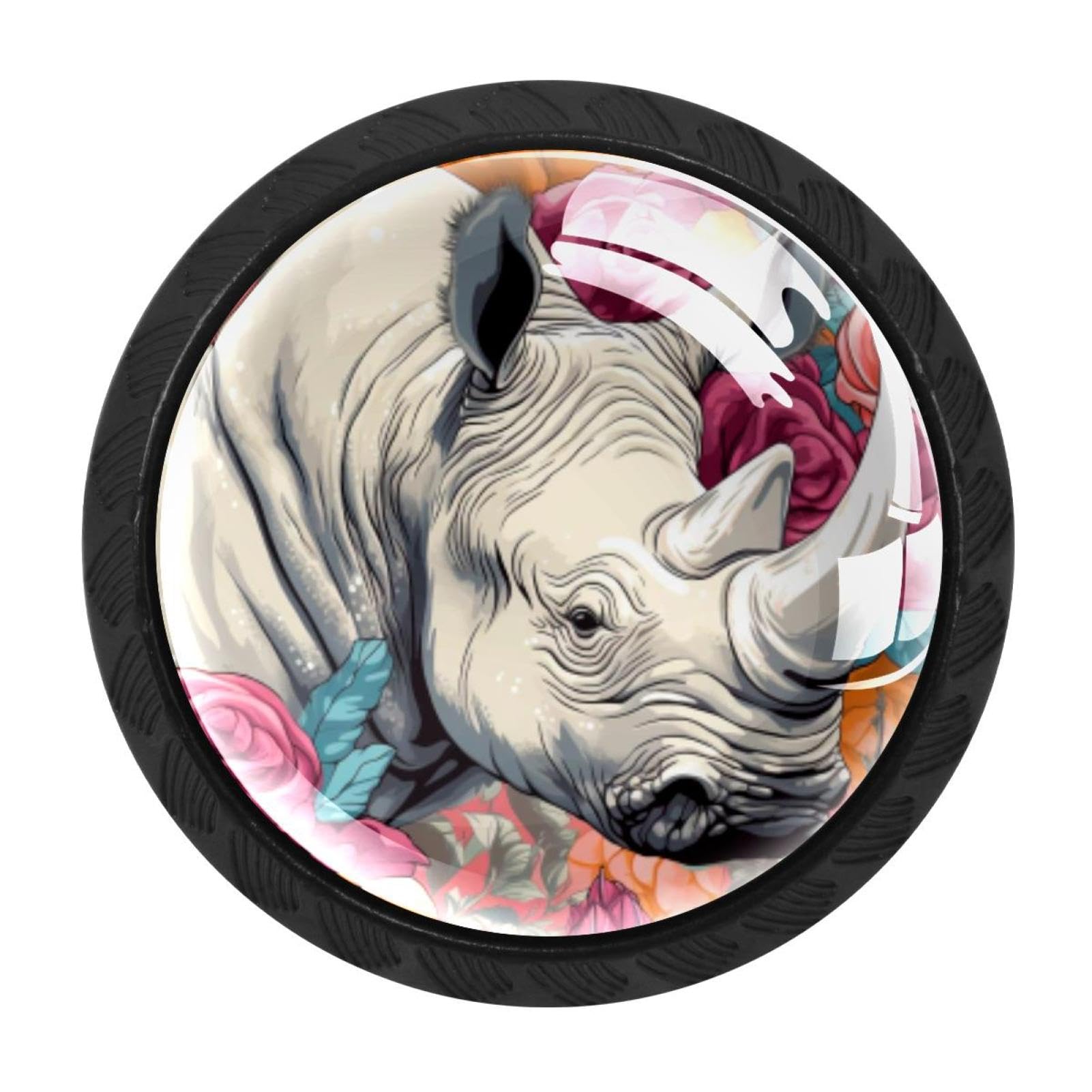 CHENZZZZ 4 Pieces Rhinoceros Drawer Knobs, 35mm Black Kitchen Cabinet Knobs, Drawer Pulls and Knobs, Glass Cabinet Hardware Single Hole Knob for Cabinets and Drawers Round
