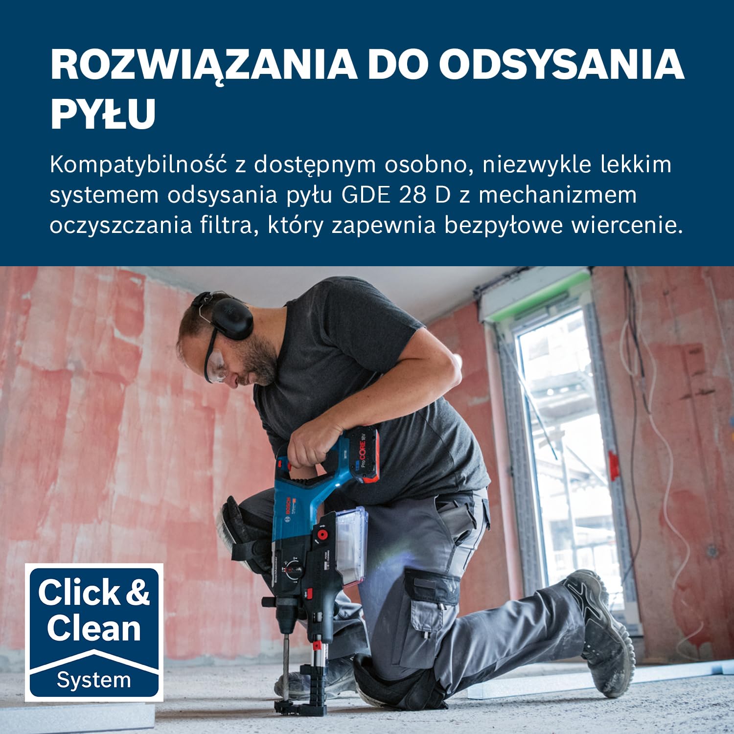 System profesjonalny 18 V firmy Bosch: akumulatorowy młot udarowo-obrotowy GBH 18V-28 D (KickBack Control, rękojeść dodatkowa, ogranicznik głębokości, walizka XL-BOXX, bez akumulatora/ładowarki)
