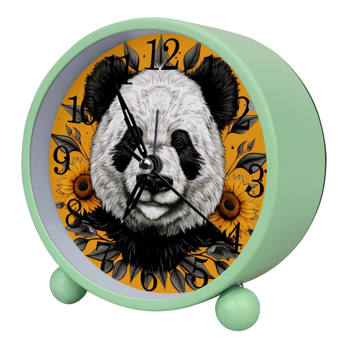 Alarm Clock Panda Sunflowers, Silent Non-Ticking with Night Light