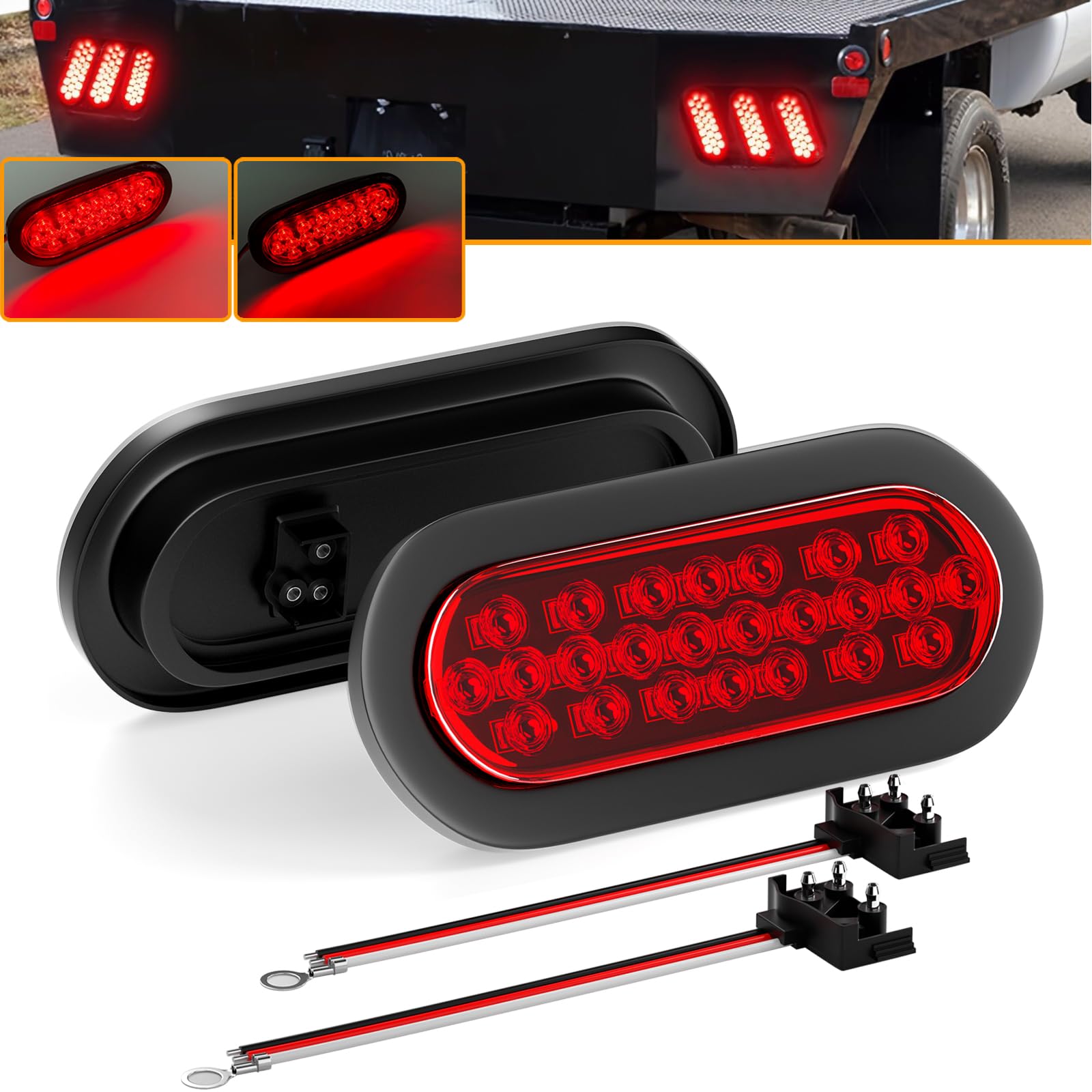 Snapklik.com : PSEQT 6 Red LED Trailer Tail Lights 24LED Oval Brake ...