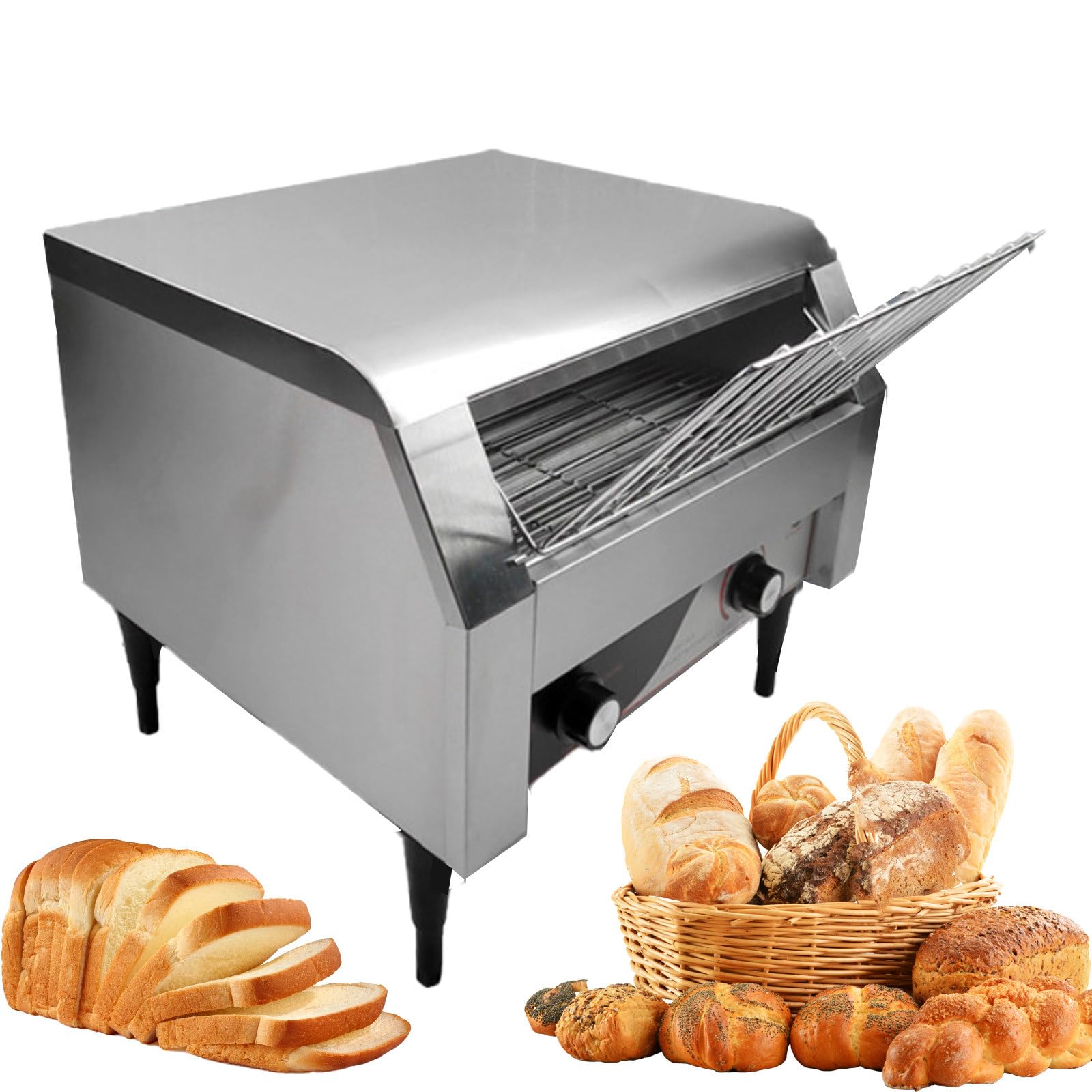 Tostapane a nastro Tostapane a nastro commerciale 150/300/450 fette all'ora Tostapane Tostapane elettrico in acciaio inossidabile Attrezzatura elettrica per la produzione del pane 2240W,Silver-450