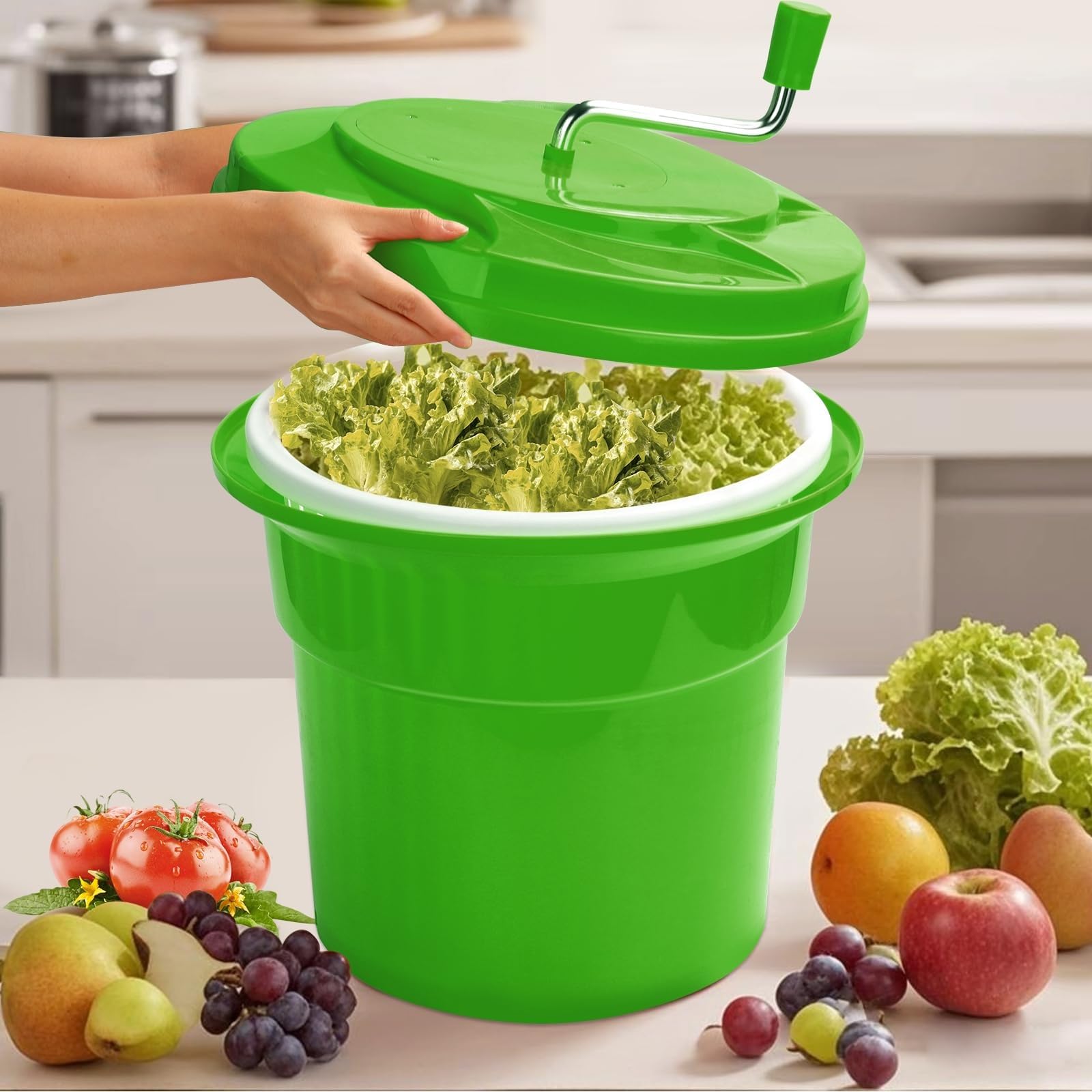 Centrifuga per insalata di grande capacità, asciugatrice manuale per frutta e verdura con manico rotante, ideale per uso domestico e ristorante, macchina per insalata da 12 litri per verdure fresche