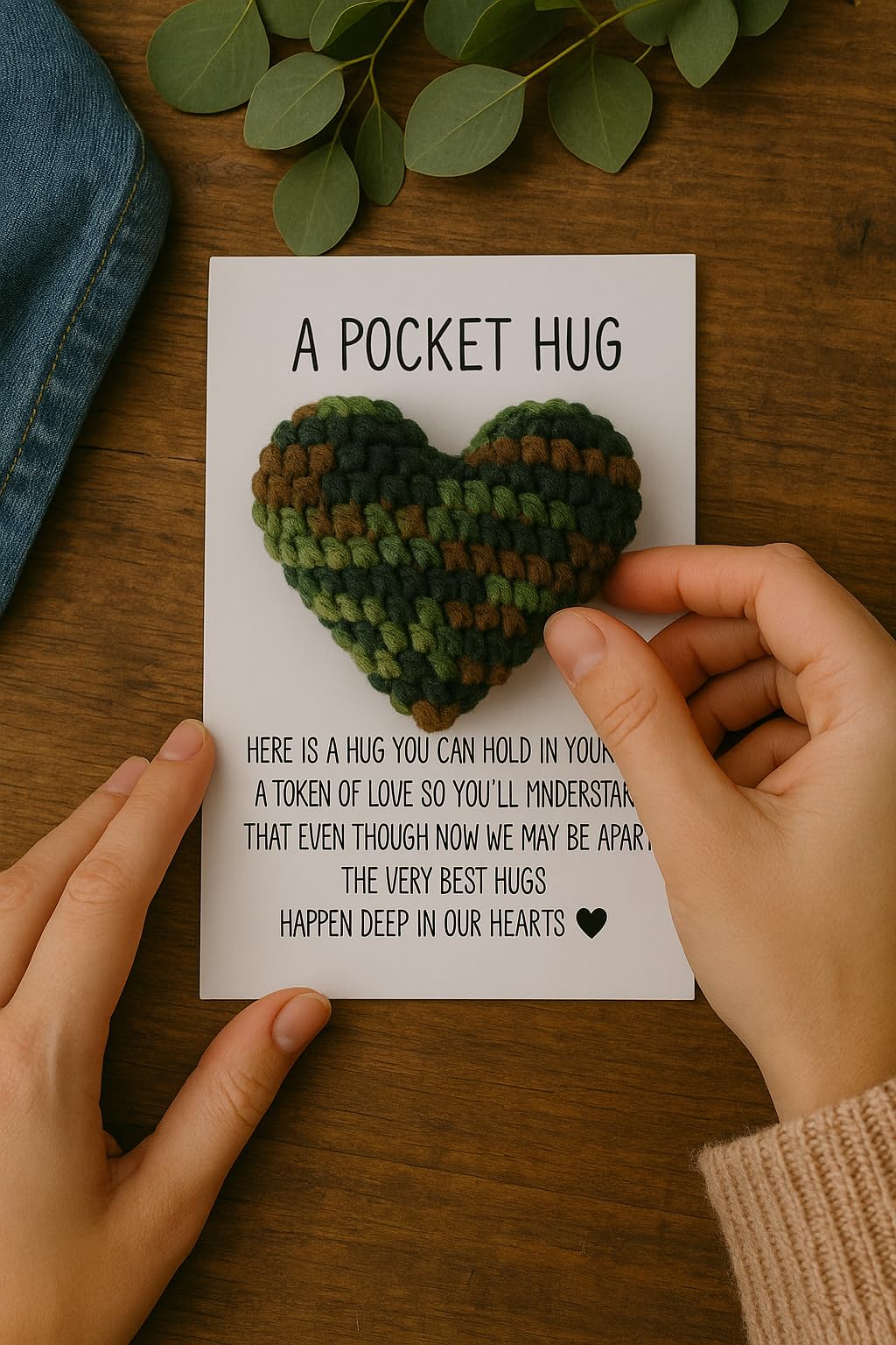 Acecare Crochet Heart Pocket Hug Deployment Gift for Navy Army, Military Long Distance Comfort Gift for Boyfriend Girlfriend Family