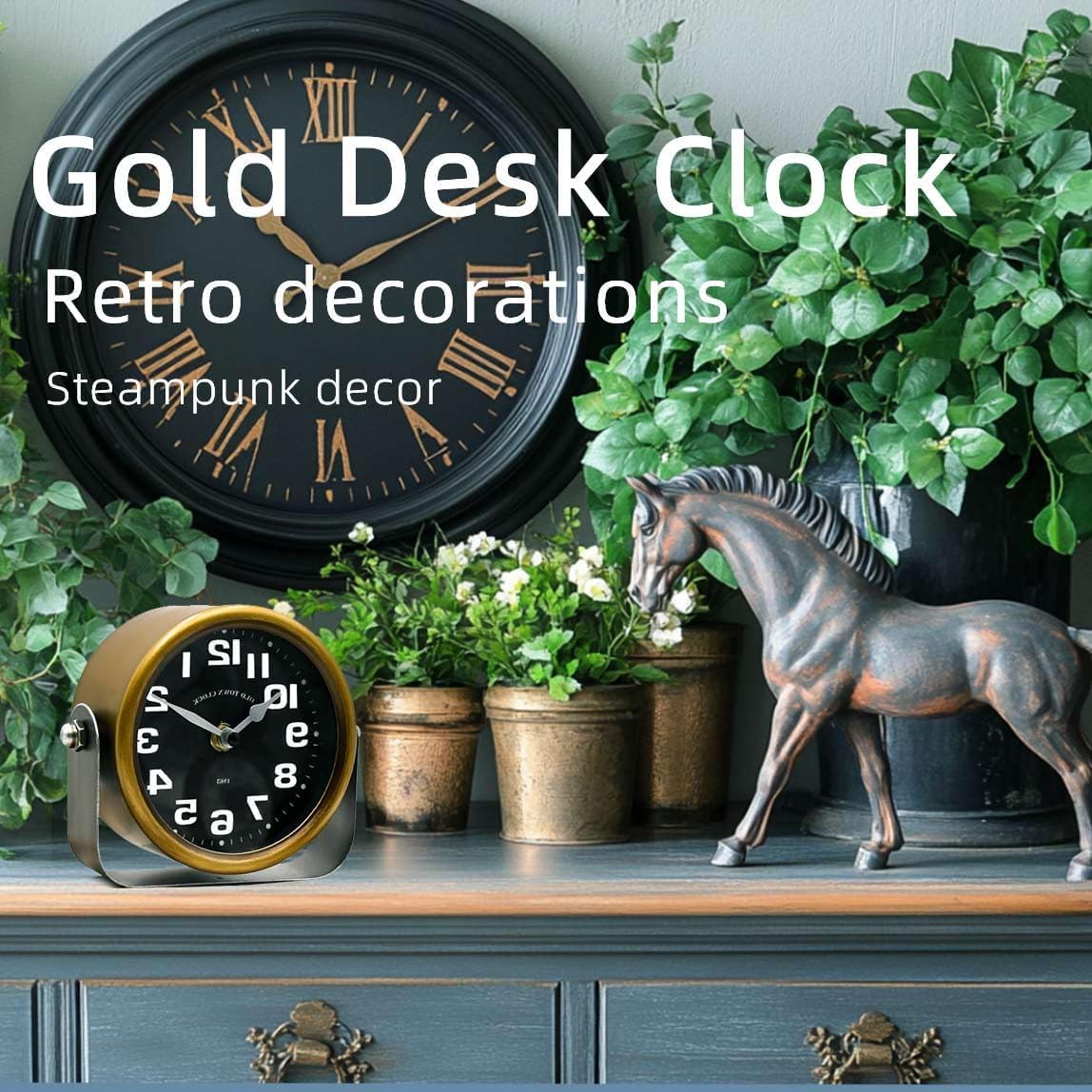 YOUKI Vintage Steampunk Zegar Półkowy na Biurko