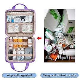 Leudes Travel Pill Bottle Organizer,Medicine Organizer and Storage,Home Medication Bag, Cases,Carrier for Pills,Vitamin,Fish Oil,Supplements for Women and Men (Large, Purple)