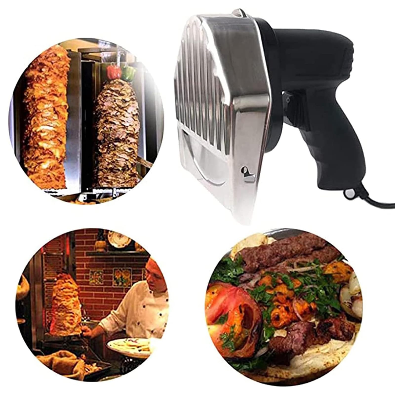 Cuchillo Eléctrico for Kebab, Cuchillo Kebab Eléctrico Acero Inoxidable Dedicado Mano Kebab Cutter Cuchillo de Trinchar Eléctrico Máquina de Cortar Barbacoa Espesor Ajustable