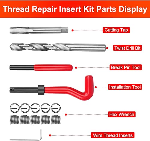 Miniatura 10 de Kit de reparación de roscas M10 X 0.049 in, kit de inserción de reparación de roscas métricas, juego de herramientas de mano compatible para hilo
