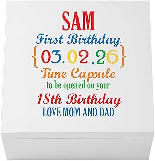 Let's Make Memories Personalized First Birthday Time Capsule - Baby Keepsake Box - Child's Memory Box - Sturdy Wood Composite - 12" Lx12 Wx6 H - First Birthday