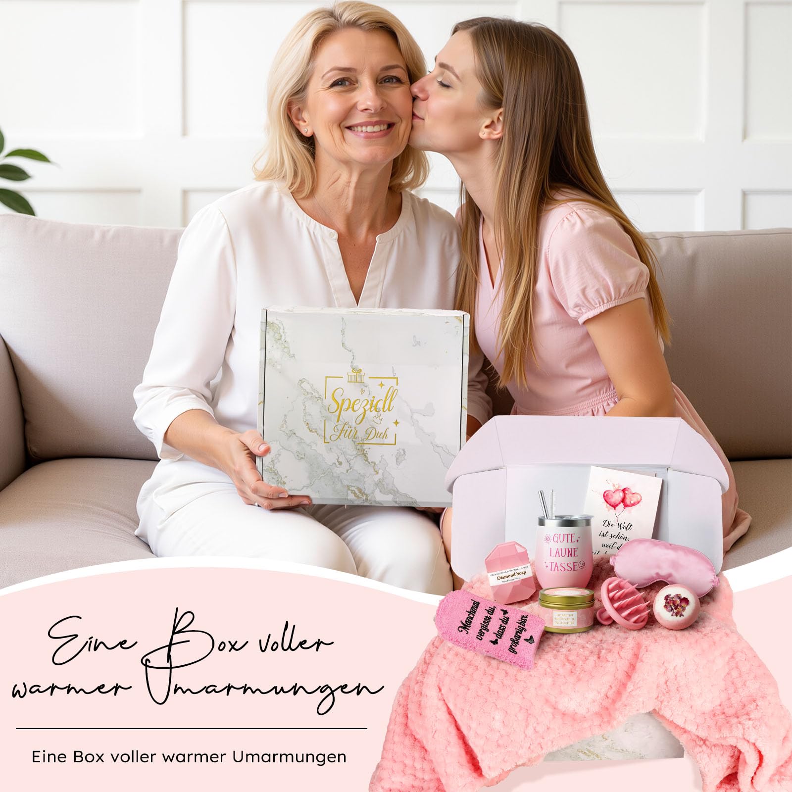 TUZELIYA Geschenke für Frauen Freundin - Geburtstagsgeschenk - Wellness Geschenkset - Gute Besserung & Mutmacher Geschenke - Geschenkideen für Mama, Schwester, Tochter, Kollegin, Tante, Ehefrau - Rosa
