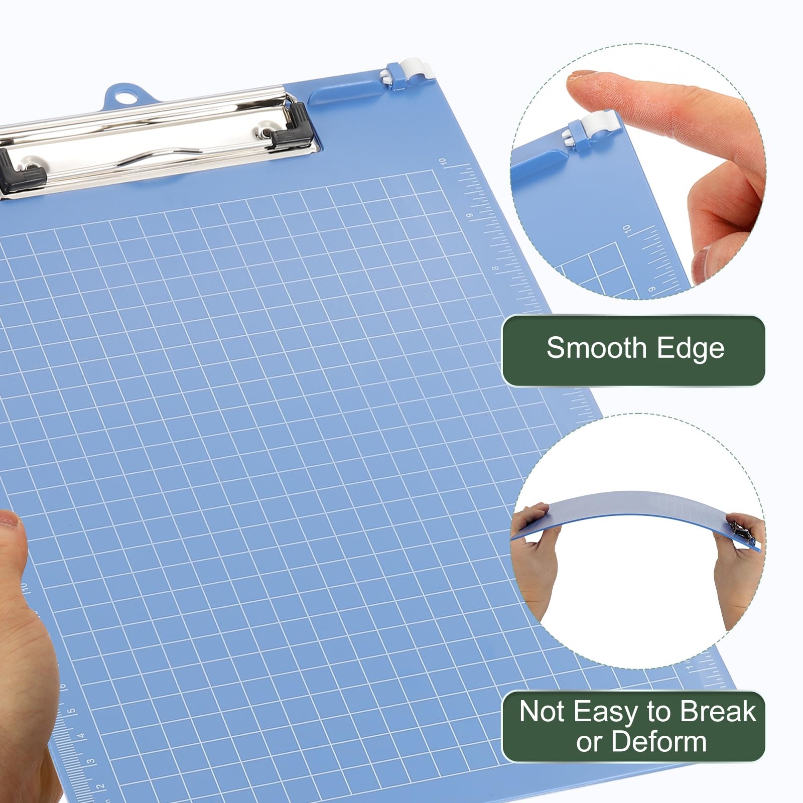 M&G 2 Pcs Plastic Clipboards 12.9 x 9.3 Inch, Ruler Clip Boards with Low Profile Metal Clip Holds 110 Sheets of A4 Letter Size Paper for Office Classroom, Blue - Image 4