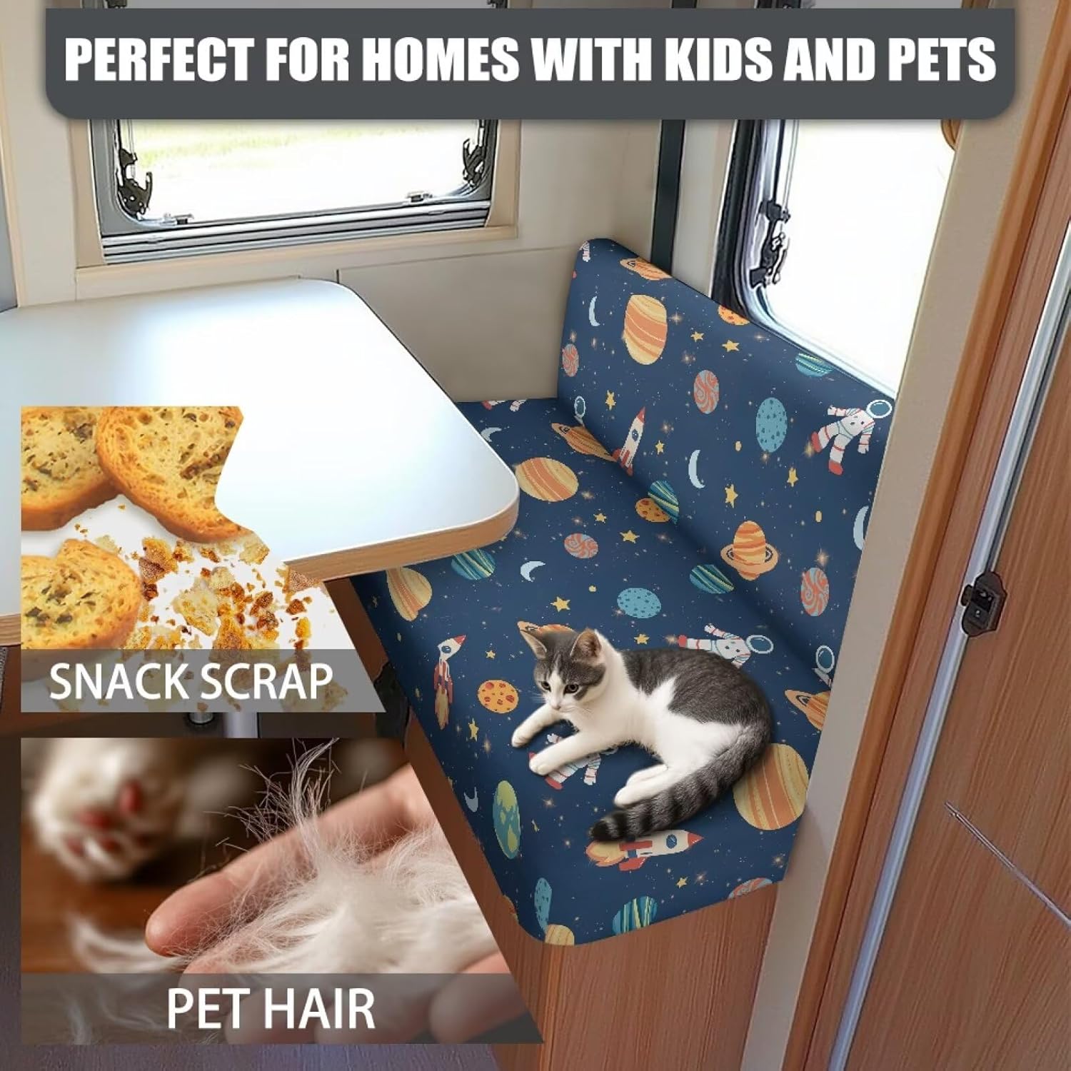 Stretch Camper Cushion Covers 2-Piece Set Sofa Loveseat Chair Cover Futon Protector for RV Camper Car Bench Planets Print