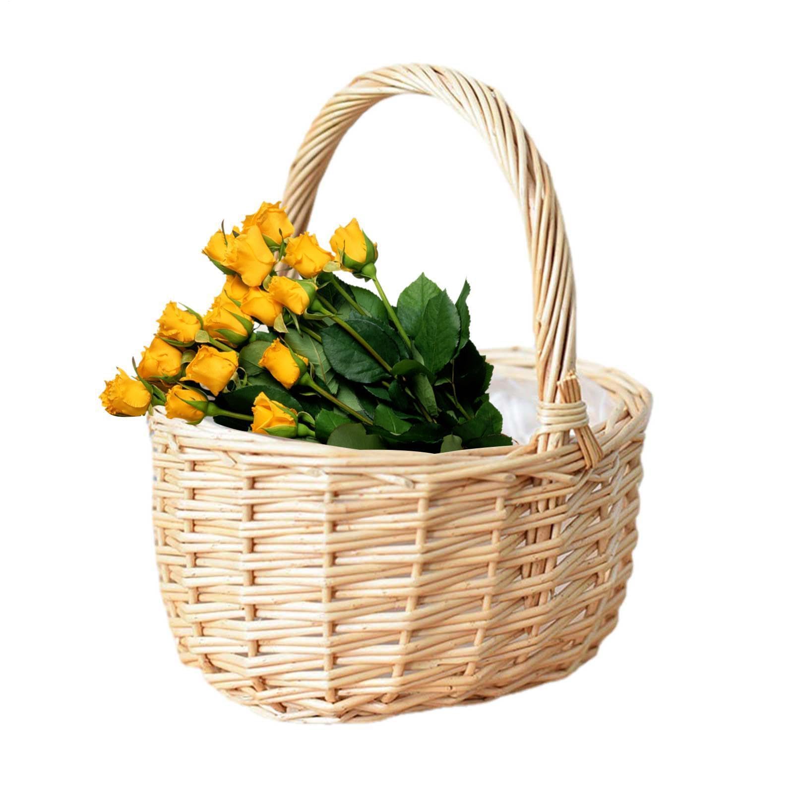 Wicker Flower Basket, Small Handmade Rattan Flower Basket With Handle, Wicker Wedding Flower Girls Basket Easter Egg Hunting Basket ForGifts, Decor, Party, Picnic