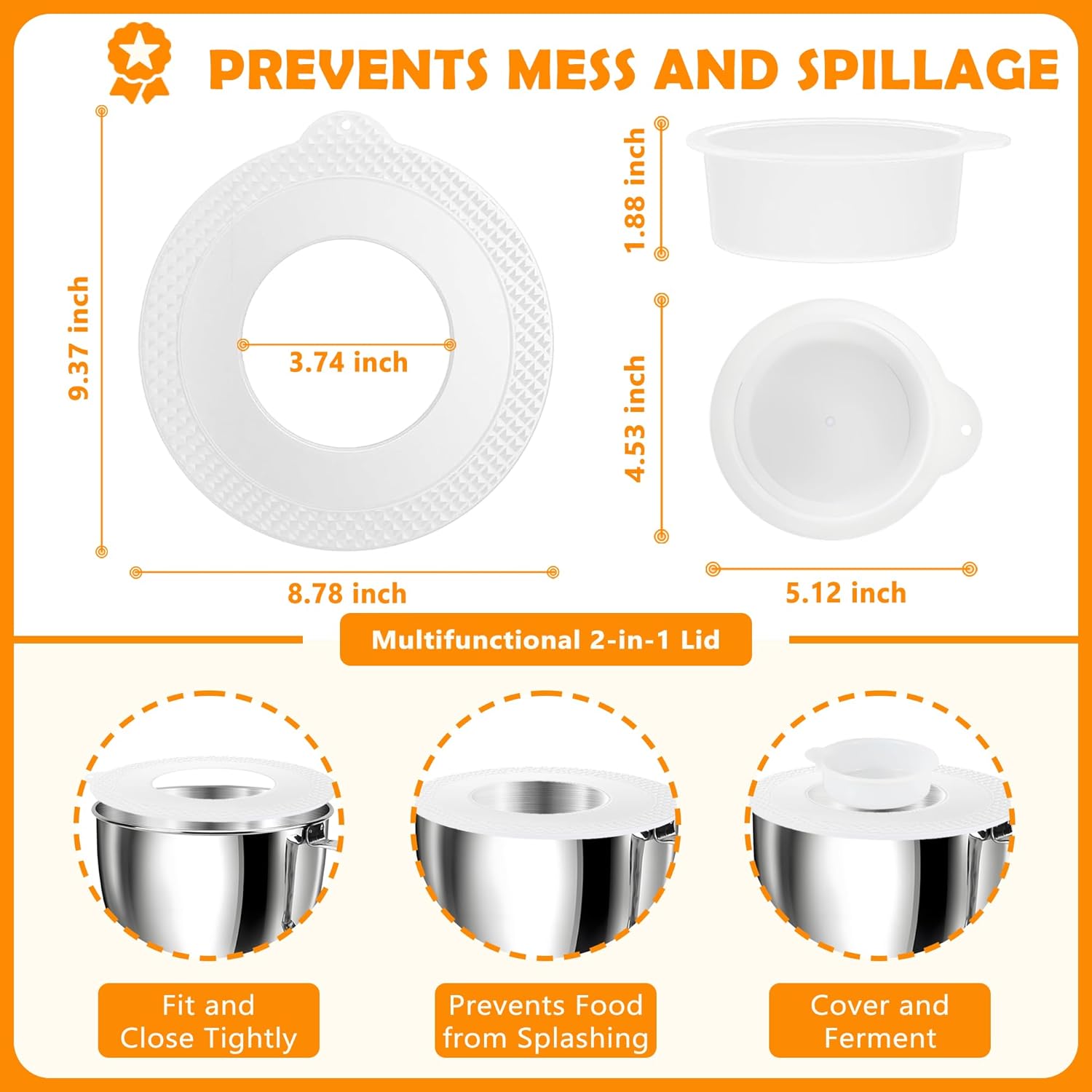 5 QT Mixer Bowl with Lid for KitchenAid Tilt-Head Stand Mixers, Food-Grade Stainless Steel Mixing Bowl Replacement with Anti-slip Handle and Splash-proof Cover, Dishwasher Safe, Artisan&Classic Series