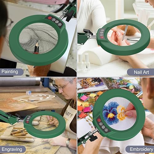 Miniatura 13 de Lupa 10X con luz, botón de actualización Krstlv 5 modos de color, regulable 2 en 1, lámpara de escritorio con luz LED 2 en 1, lupa manos libres