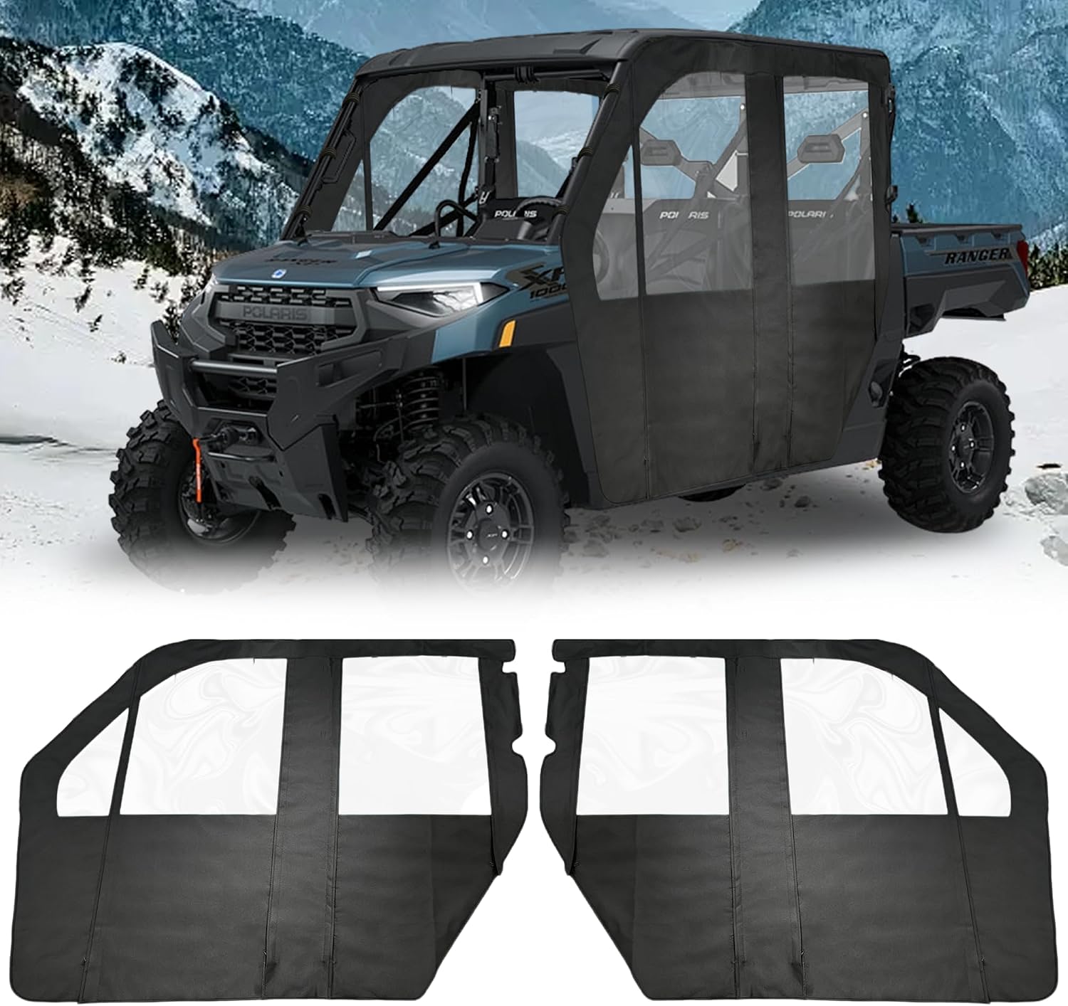 Polaris Ranger Crew XP1000 Soft Doors with Heavy Duty Zipper Roll-up Window