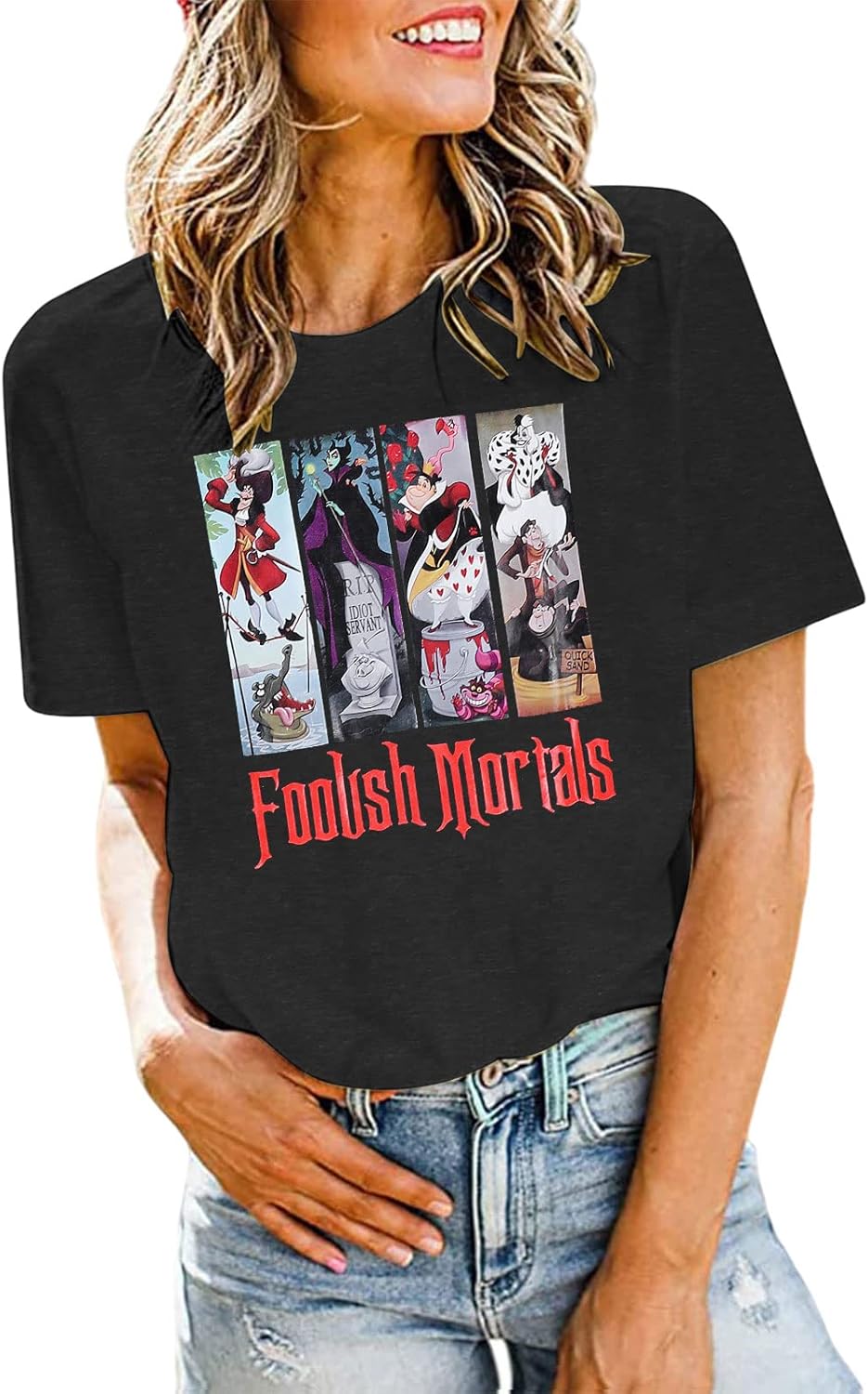 beware of hitch hiking ghost shirt women funny halloween shirt haunted mansion tshirt hocus pocus fall short sleeve top medium dark grey