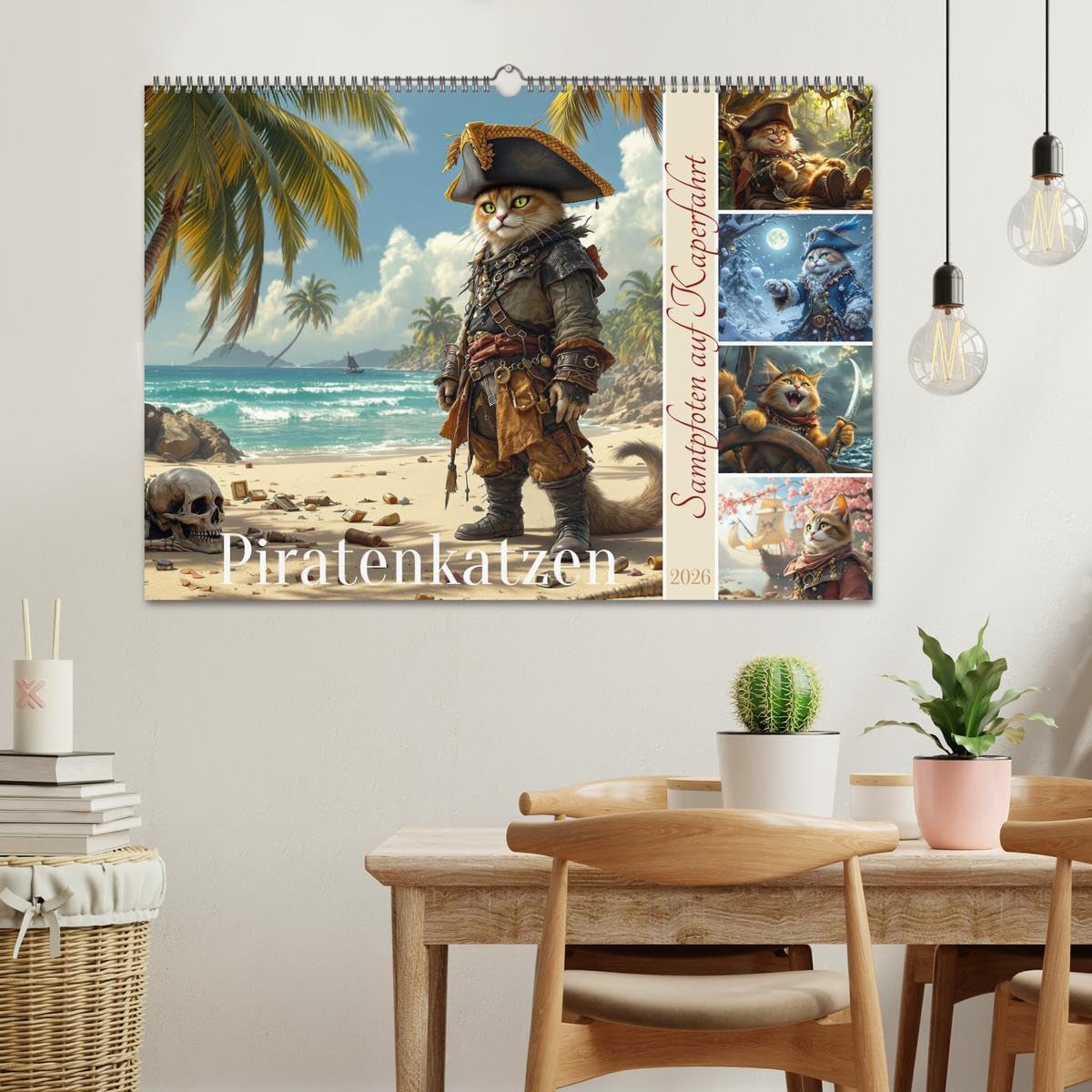 Piratenkatzen- Samtpfoten auf Kaperfahrt (Wandkalender 2026 DIN A2 quer), CALVENDO Monatskalender: Die Abenteuer der Piratenkatzen. (CALVENDO Tiere)