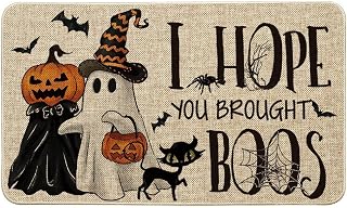 Artoid Mode Ghost Pumpkins Cat Halloween Doormat, I Hope You Brought Boos Spider Web Home Decor Low-Profile Switch Rug Door Mat Floor Mat for Indoor Outdoor 17x
