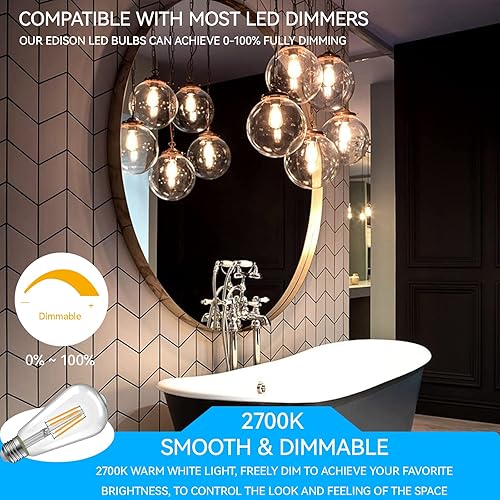 Miniatura 4 de Jensense Edison - Bombillas LED E26 de 6 W, equivalente a 60 W, bombillas LED vintage CRI90+ ST19, bombillas transparentes regulables, 2700 K,