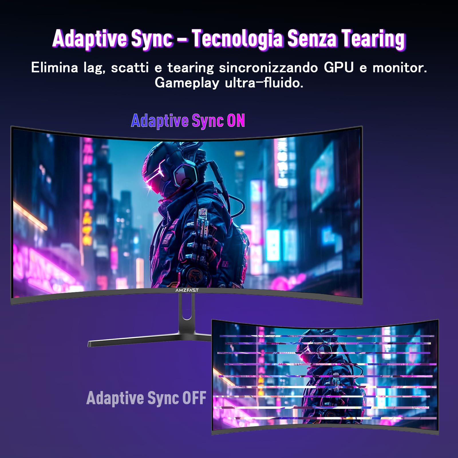 Amzfast Monitor Gaming, 34 Pollici 240Hz/UWQHD, Curvo 1500R, 1 ms MPRT, Adaptive Sync, sRGB 130% / DCI-P3 98%, HDMI 2.1, DisplayPort, Eye Care, VESA 75x75, PIP/PBP - AMZG34C5QPro