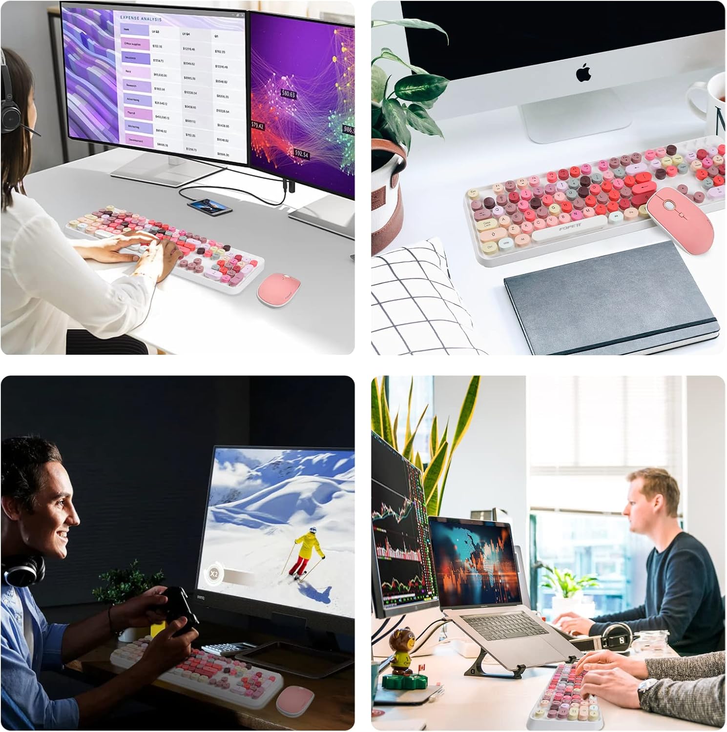 FOPETT Wireless Keyboard and Mouse Sets,Reliable 2.4 GHz Connectivity for PC,Laptop,Smart TV and More (White Colorful) - Image 7