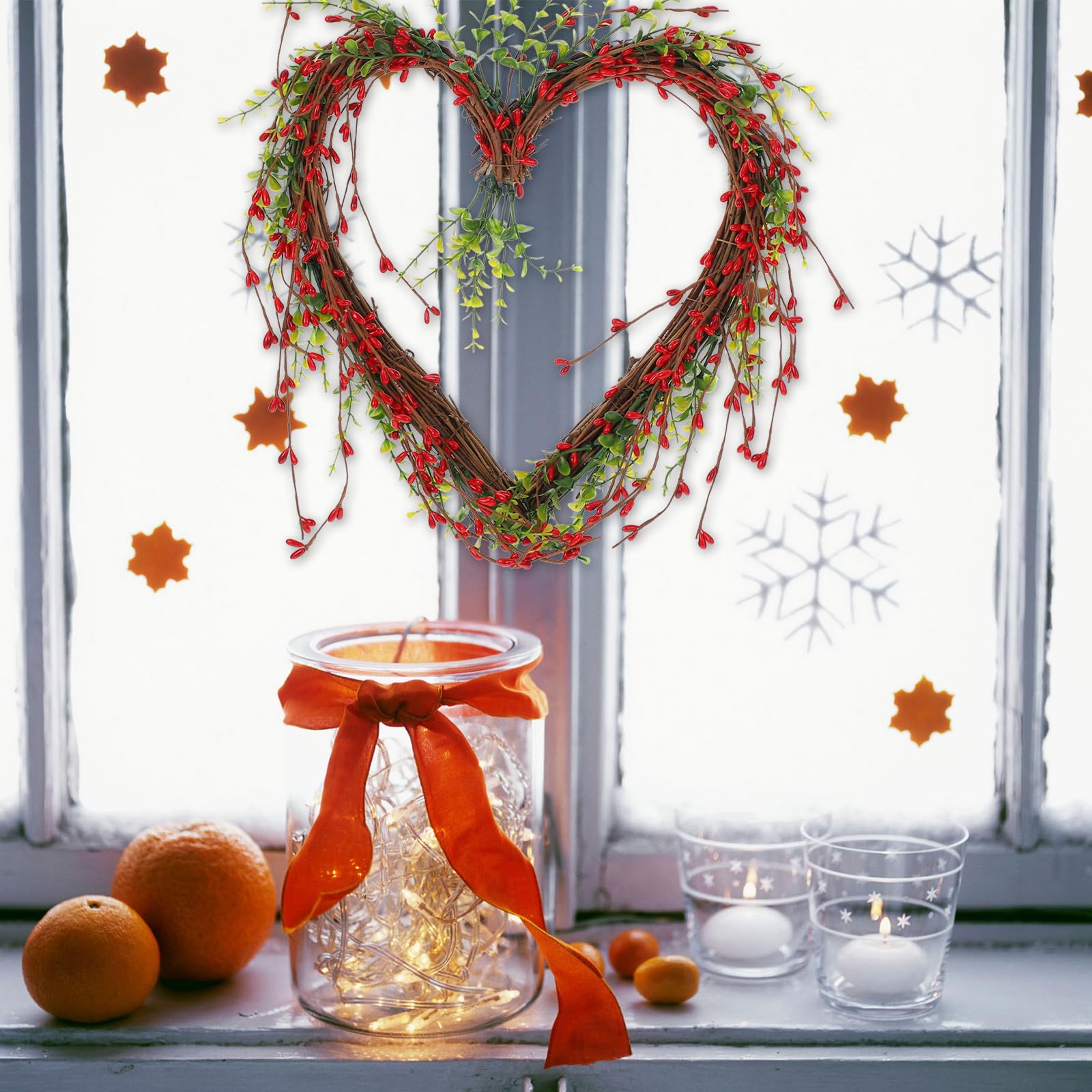 Guirnalda Colgante de Bayas Rojas en Forma de Corazón Mini, Guirnalda Artificial Verde para Decoración de Bodas, Fiestas y Puerta en San Valentín, Decoración de Festivales de Amor