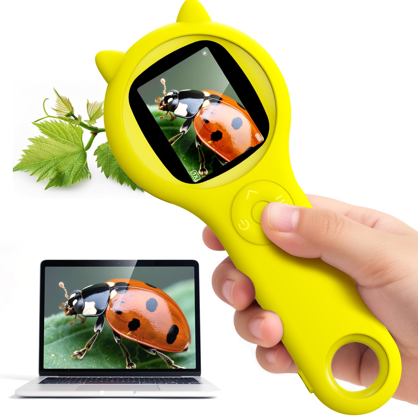 Microscopio per bambini 200X- 2 Pollici Microscopio Portatile con 8 LED Regolabili, MicroscopioDigitale Supporta la Registrazione di Foto e Video, Regalo di Natale per Bambini dai 3-12 Anni (Giallo)