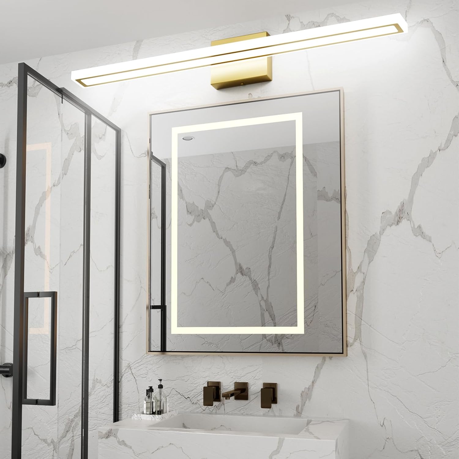 31.5inch Gold LED Bathroom Vanity Light Bar 24W Modern Bath Light Fixture Over Mirror Vanity Light Cool White 6000K