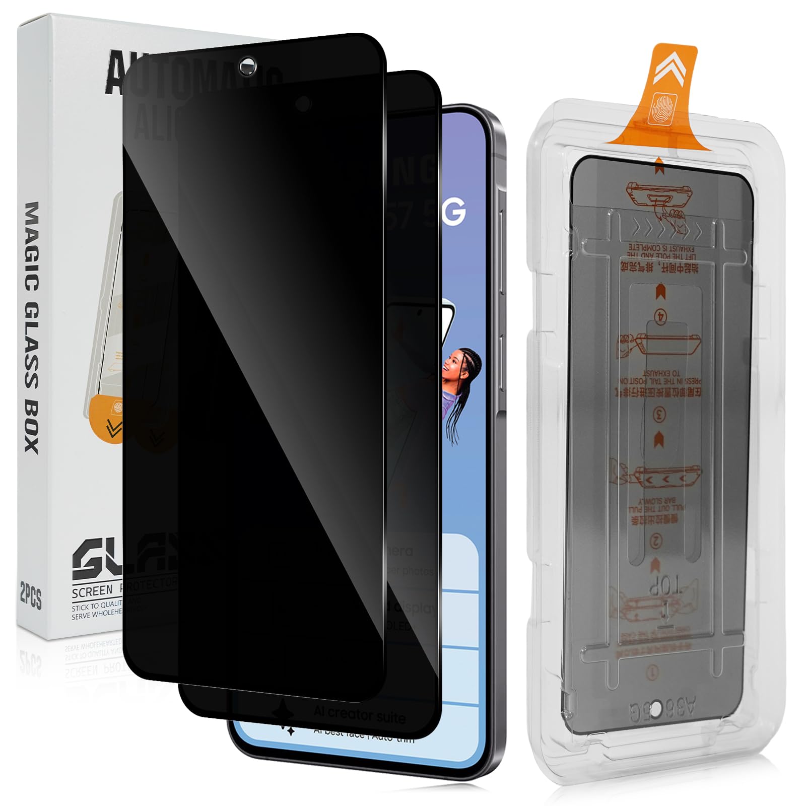 LiiLaa Sichtschutz für Samsung Galaxy A57 5G, [Auto-Installation][Full Screen] Anti-Spy Schutzfolie, Kratzfest Sichtschutzfolie, Anti-Fingerabdruck 0 Blasen Privacy blickschutz, 2 Stück