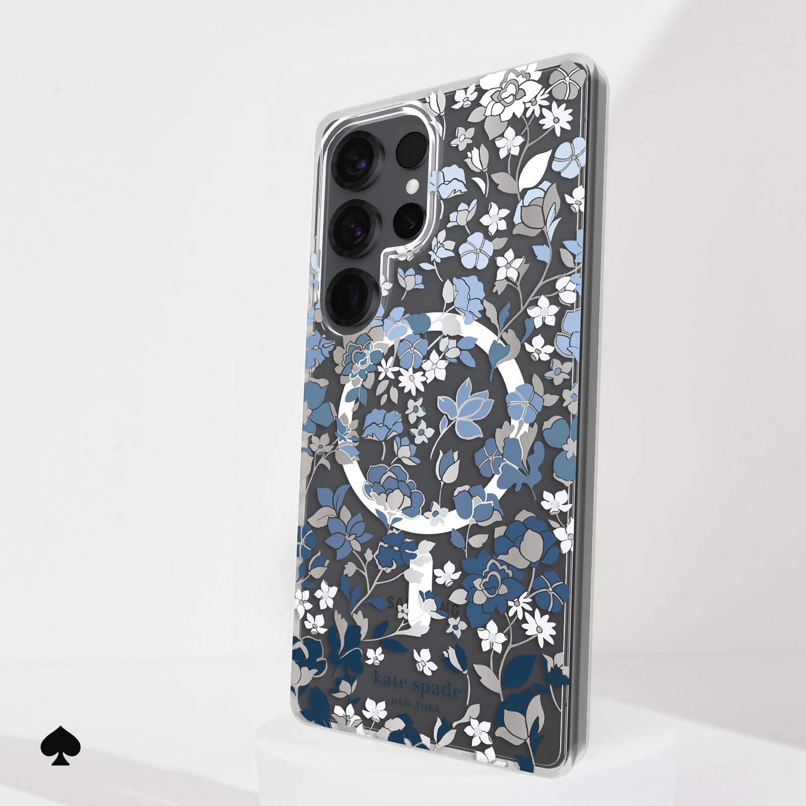 kate spade new york Etui na telefon Samsung Galaxy S25 Ultra - [ładowanie magnetyczne i bezprzewodowe] - designerskie etui na telefon - kwietnik niebieskie kamienie