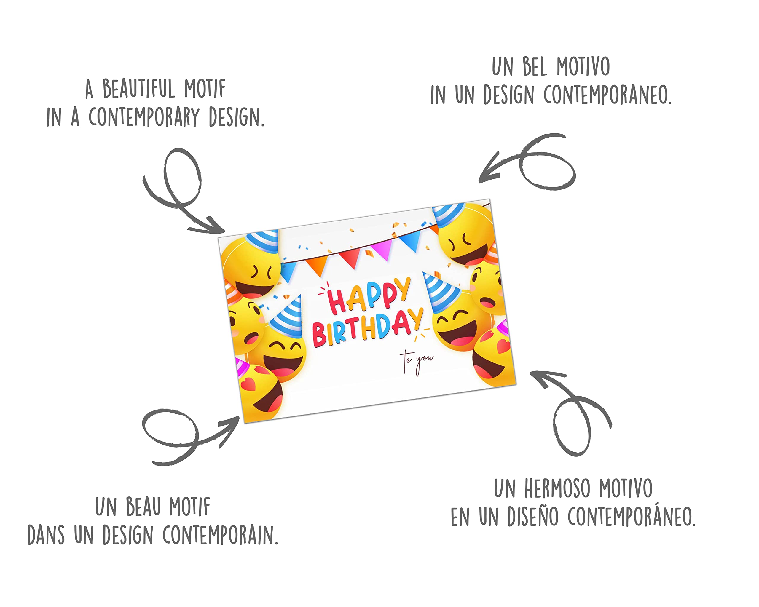 Edition Seidel Carte D'anniversaire De Qualité Supérieure Avec Enveloppe. Carte De Vu0153ux Billet Happy Birthday Humour Drôle Cool Homme Femme Garçon Fille Adolescent Emoji Smiley (G3470 SW023