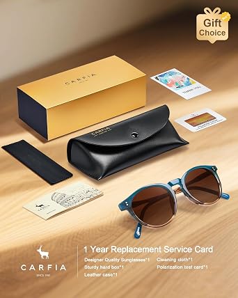 CARFIA Round Acetate Polarized Sunglasses For Women CA2302 | UV Protection, Glare-Free Vision, Classic Retro Style, Comfortable Fit, Lustrous Acetate Material, Perfect for Casual Outings