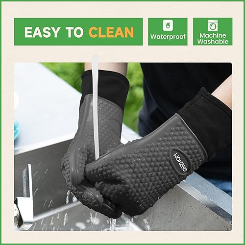 Miniatura 3 de GEEKHOM Guantes de Barbacoa Resistentes al Calor Manoplas de Horno - Guantes de Silicona para Parrilla con Protección de Brazo de 13.7" - Agarrador