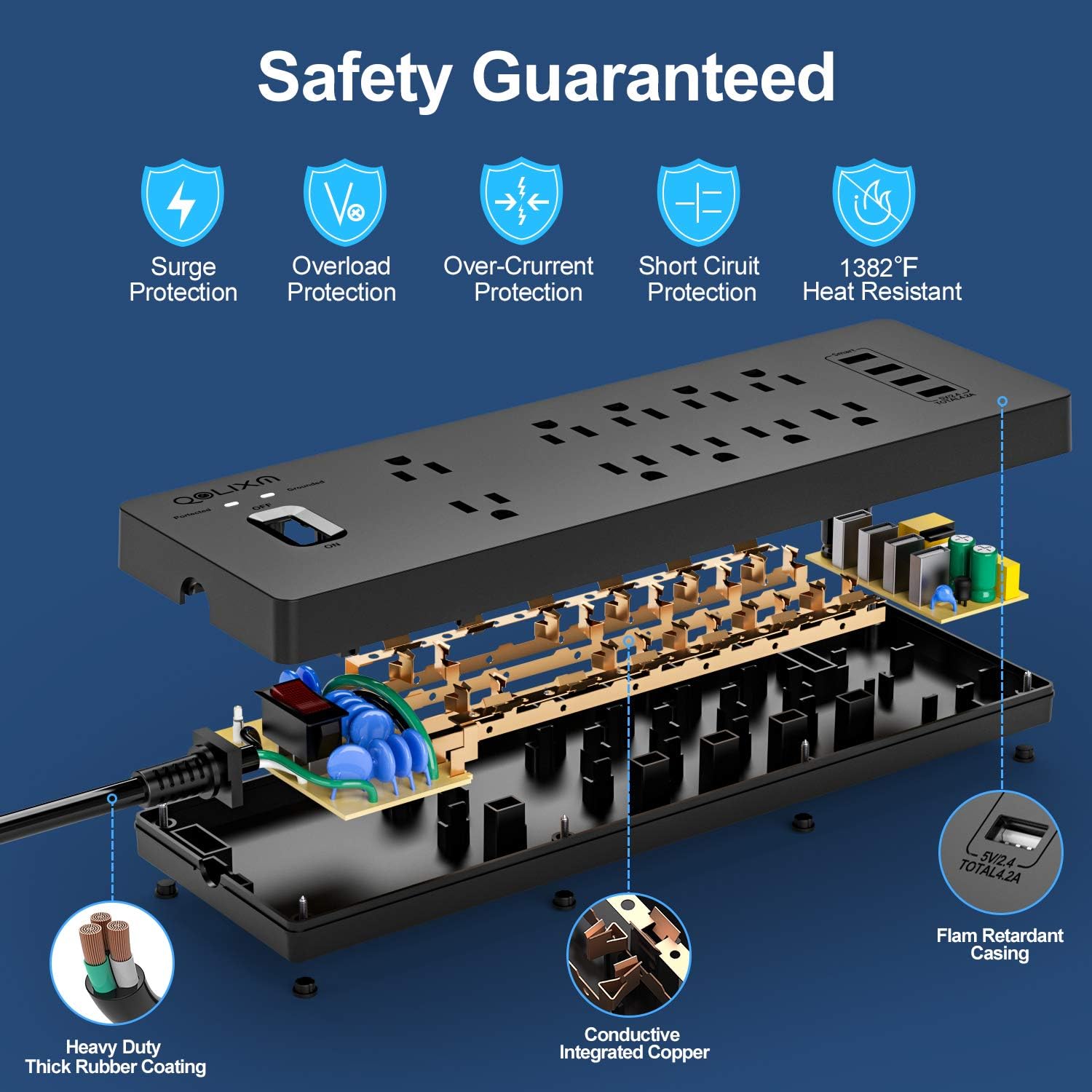 One-Day Sale: Up to 50% Off Power Strip, QOLIXM Surge Protector with 10 AC Outlets & 4 USB Ports (5V/4.2A), 1875W/15A, 6 Feet Long Extension Cord(Black)