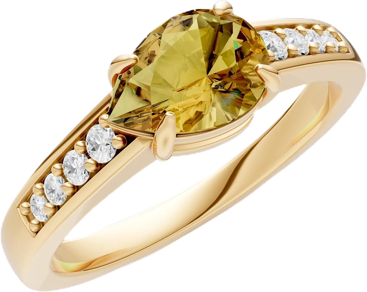 PEORA Pear Shape Cut Citrine Solitaire Band Available in Solid 10K, 14K or 18K Ring – White, Yellow or Rose Gold
