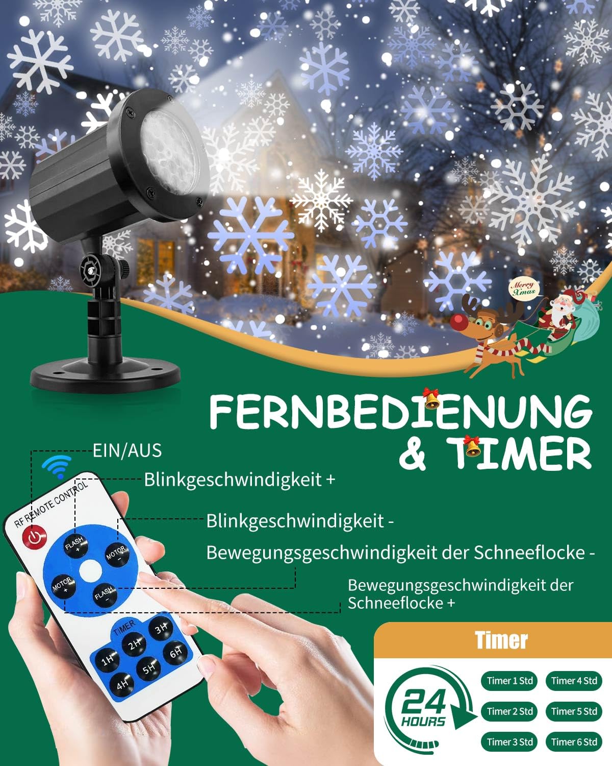 Weihnachtsprojektor, Schneeflocke, LED-Projektor, für den Außenbereich, wetterfeste Fernbedienung, Weihnachtsfeier Dekoration