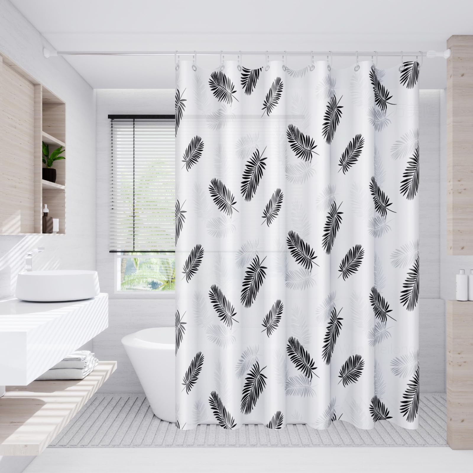 Rideau de douche 200X240 modèle blanc gris anti-moisissure avec ses 12 crochets