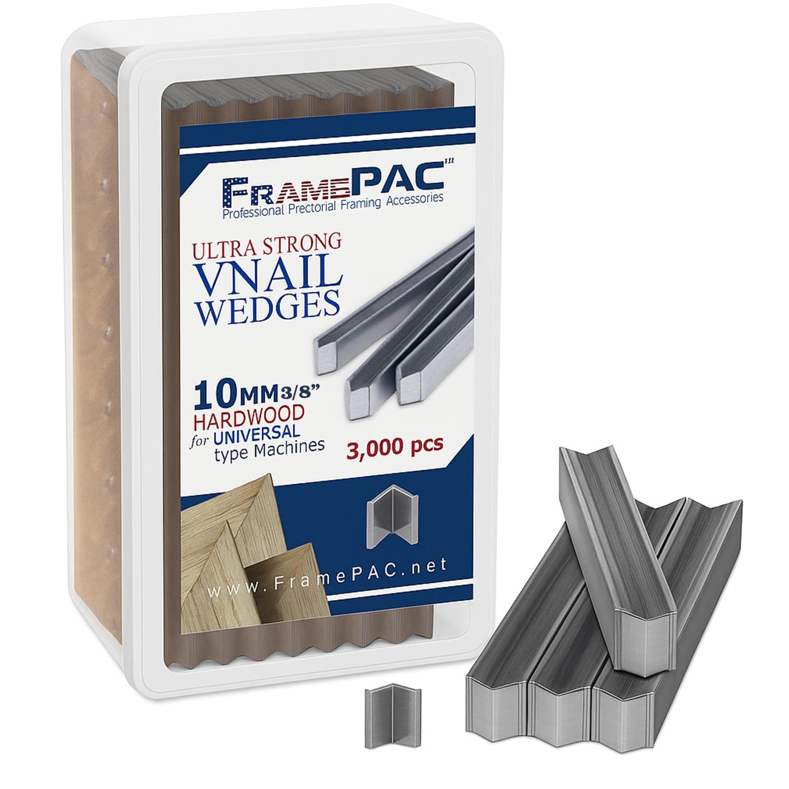 V Nails for Picture Frames Hardwood Universal (UNI) 10mm (3/8 Inch) [3000 V-Nail Pack, Stacked] - (for use in Automatic V Nailer for Picture Framing, Automatic V Nailer for Picture Frames)