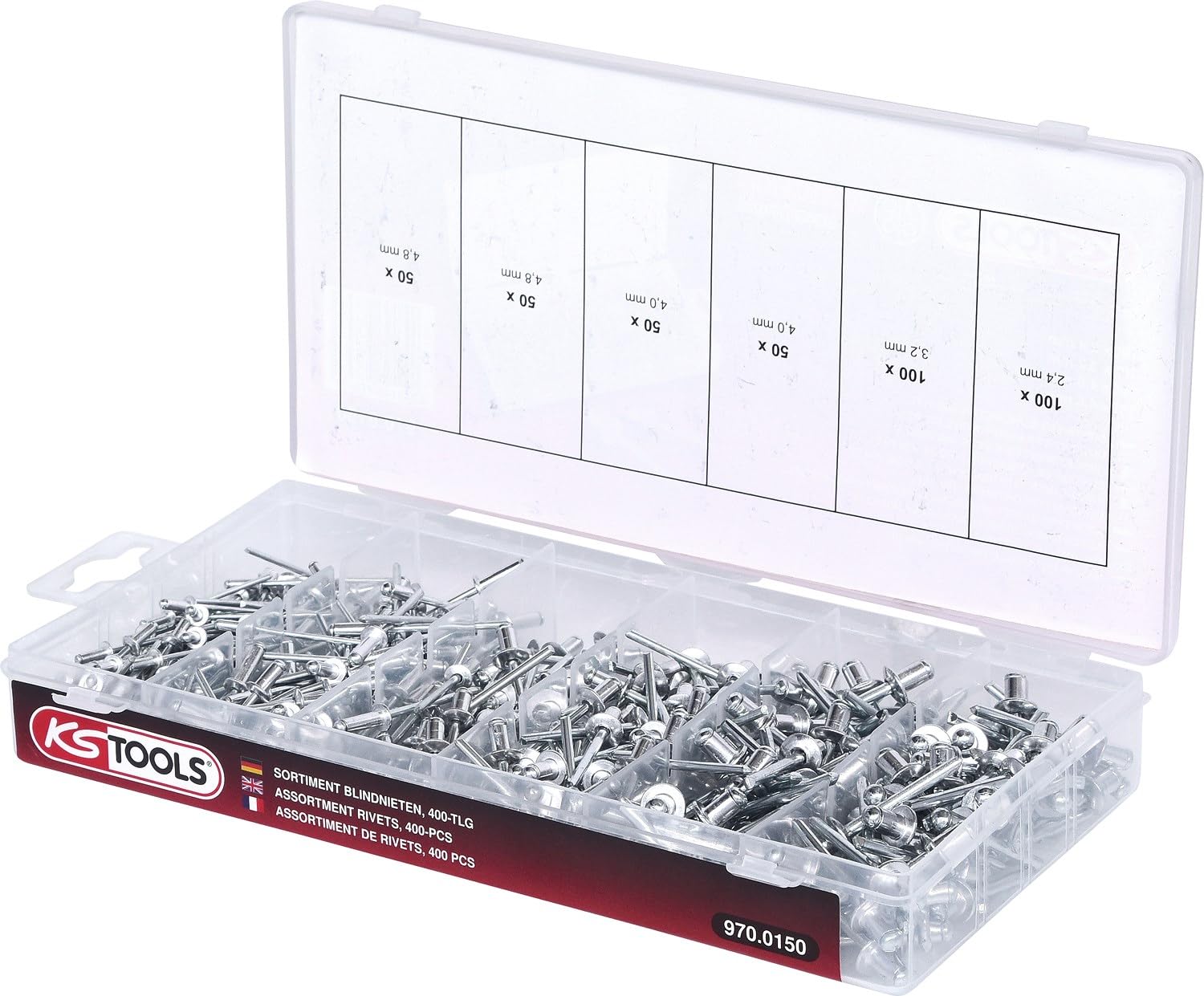 KS TOOLS 970.0150 Assortiment de rivets x400 Gris