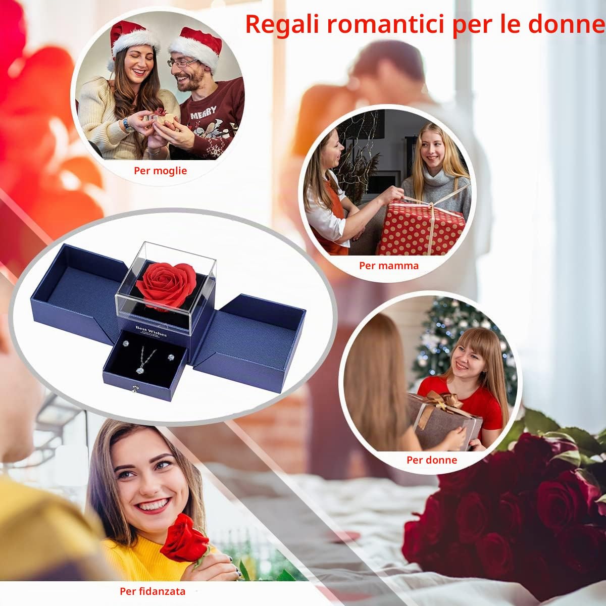 Eternal Rose Set,Regalo Originale per Donne,Scatola di Gioielli Eternal Rose con Collana e Orecchini,Regalo di Compleanno,San Valentino,Festa della Mamma,Anniversario,Natale