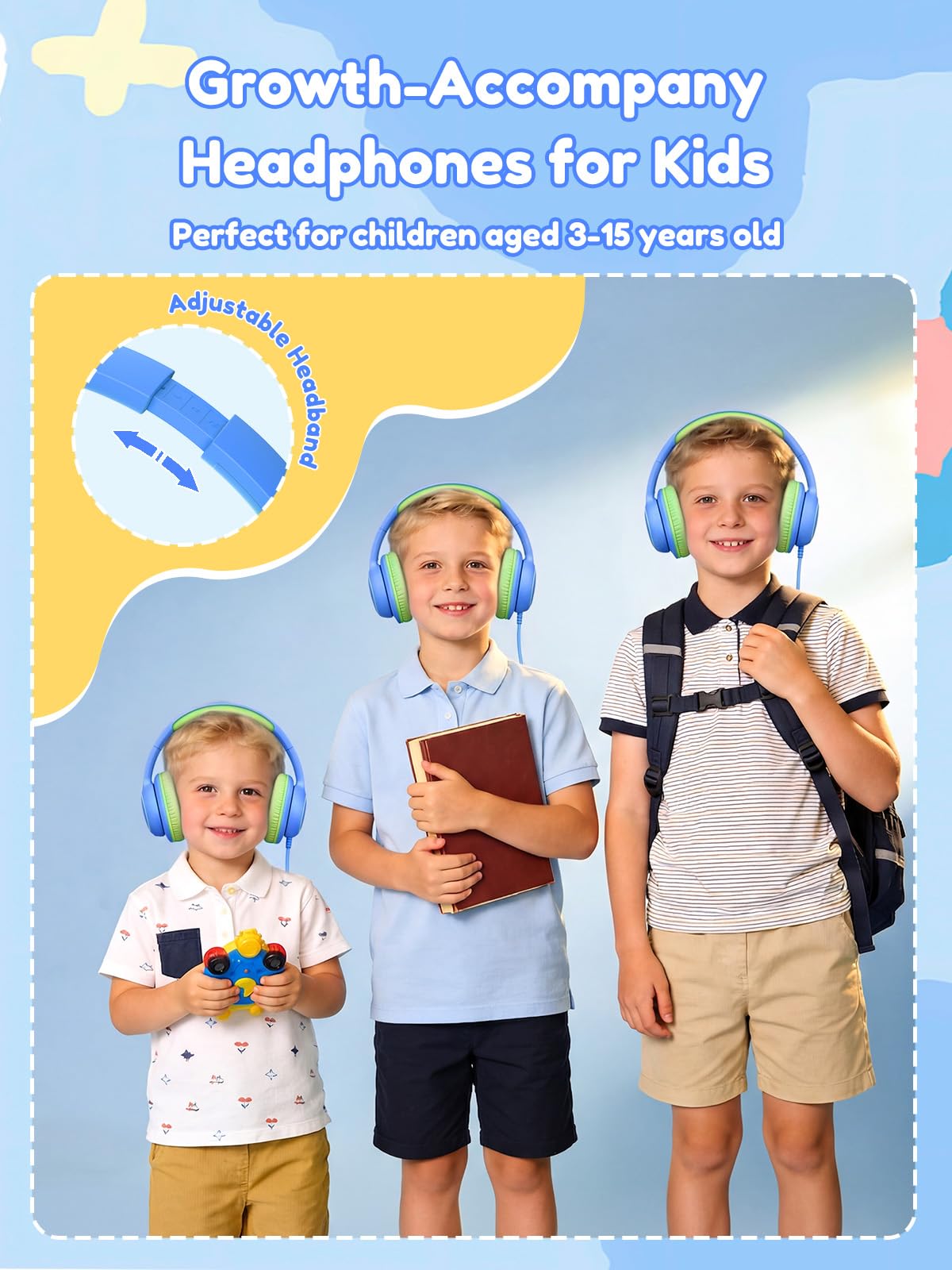 Acer Cuffie per bambini cablate per la scuola, design over-ear, limite di volume sicuro 85/94 dB, jack da 3,5 mm, pieghevoli, per bambini, ragazzi, ragazze, aule, lettori Yoto, Chromebook da viaggio